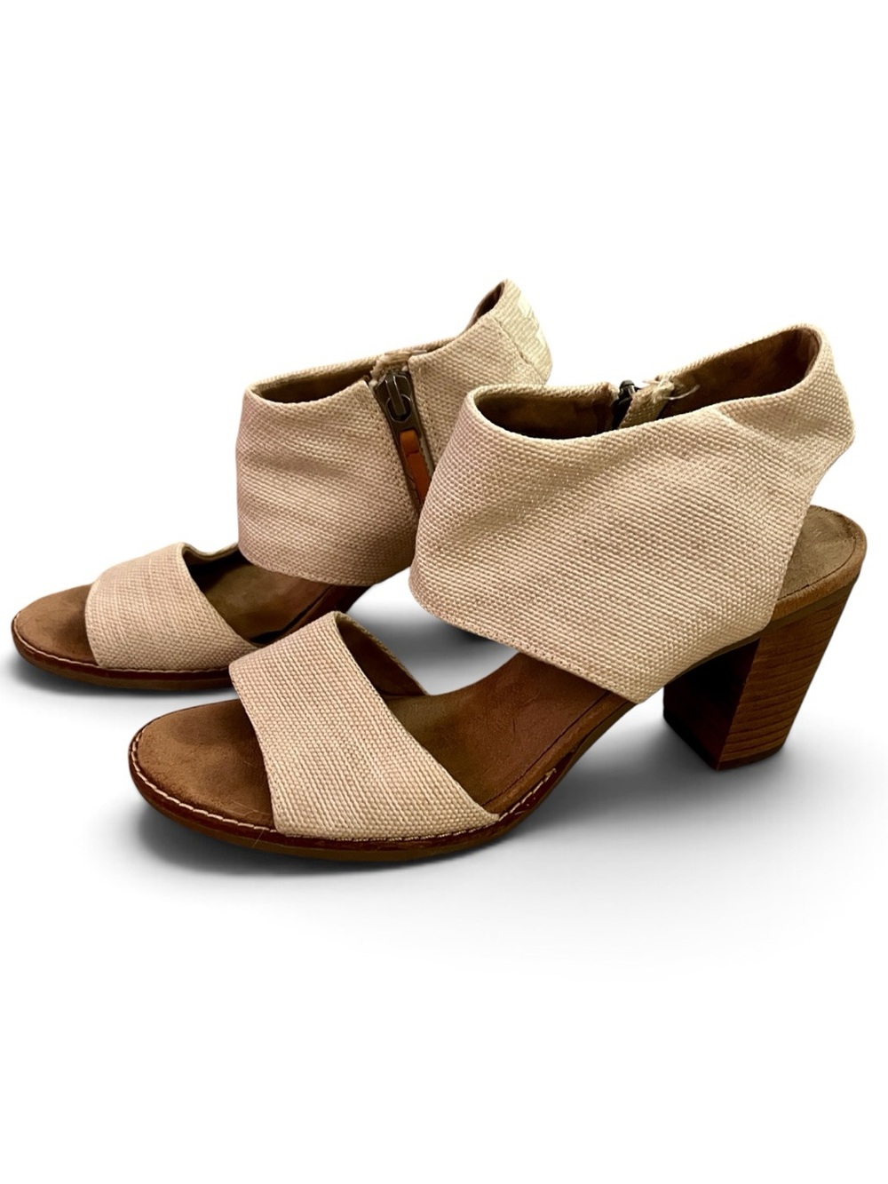 TOMS Cream Canvas Zip-Back heeled Sandals
